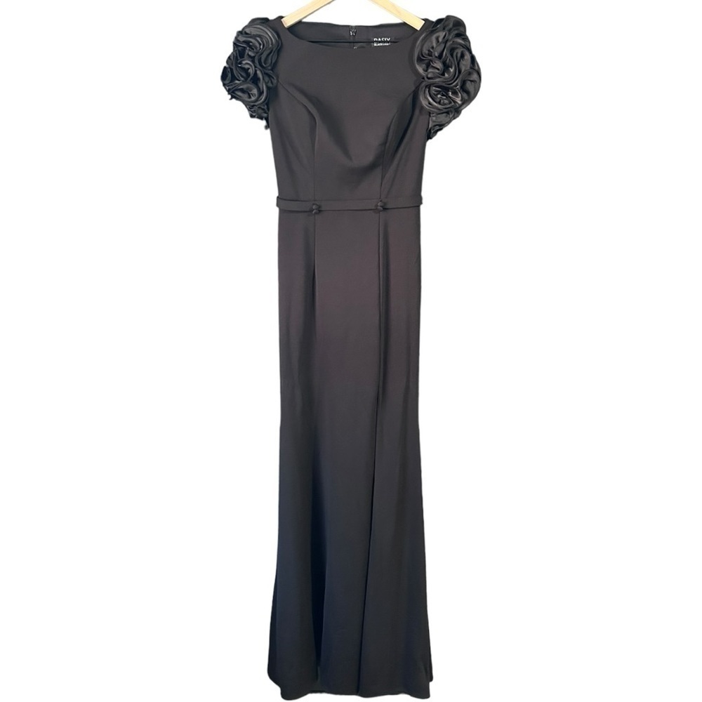 Basix Black Label Floral Sleeve Long Dress Evening Gown Size 2 Classic Black - Picture 2 of 14